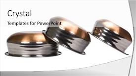  Presentation with stainless steel - Colorful theme enhanced with close-up of three stainless steel cooking pots backdrop and a white colored foreground