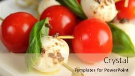  Presentation with olive oil - Amazing PPT theme having close-up-of-tomato-bocconcini backdrop and a blonde colored foreground