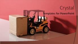  Presentation with forklift - PPT theme with close-up-of-toy-forklift background and a coral colored foreground