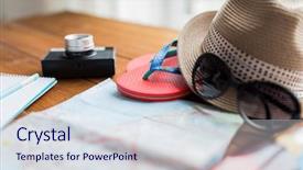  Presentation with hat and flip flop - Audience pleasing PPT theme consisting of close up of travel map backdrop and a sky blue colored foreground