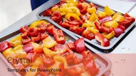  Presentation with peppers - Audience pleasing theme consisting of close-up-of-trays backdrop and a red colored foreground