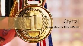  Presentation with trophy - Audience pleasing PPT theme consisting of close-up-of-trophy backdrop and a yellow colored foreground