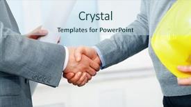  Presentation with shaking hands - PPT theme having close-up of two architect background and a sky blue colored foreground