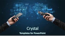  Presentation with smartphones - Beautiful theme featuring close up of two hands backdrop and a navy blue colored foreground