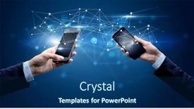  Presentation with smartphones - Presentation design with close up of two hands holding smartphones and sharing business data background and a ocean colored foreground