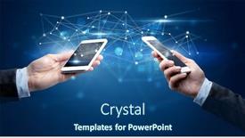  Presentation with smartphones - Colorful presentation theme enhanced with close up of two hands holding smartphones and sharing business data backdrop and a ocean colored foreground