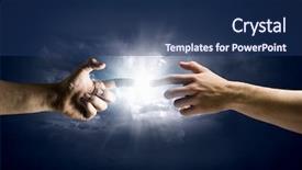  Presentation with hands reaching up - Slide set having close up of two hands background and a ocean colored foreground