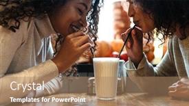  Presentation with drinking glass - PPT theme enhanced with close-up-of-two-happy background and a coral colored foreground