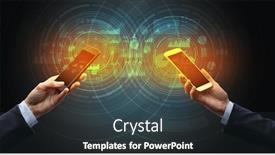  Presentation with smartphones - PPT layouts featuring close up of two smartphones syncing business data background and a dark gray colored foreground