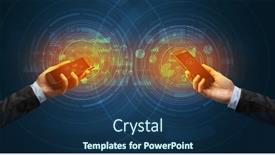  Presentation with smartphones - Audience pleasing PPT theme consisting of close up of two smartphones syncing business data backdrop and a ocean colored foreground