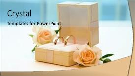  Presentation with wedding roses - Presentation enhanced with close-up of two wedding rings in box with roses near background and a light blue colored foreground