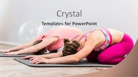  Presentation with exercise mat - Presentation theme having close-up of two young women practicing yoga on exercise mat at gym background and a white colored foreground