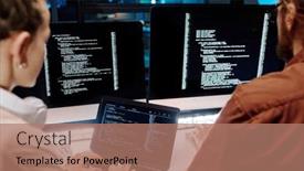  Presentation with software - Theme consisting of close-up-of-two-young background and a coral colored foreground