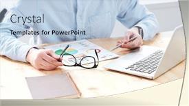  Presentation with marketing strategy - Presentation design with close-up-of-unrecognizable-analyst background and a light blue colored foreground