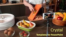  Presentation with blogger - Audience pleasing slides consisting of close-up-of-unrecognizable-blogger backdrop and a tawny brown colored foreground