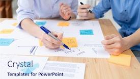  Presentation with board meeting - Colorful PPT layouts enhanced with close-up-of-unrecognizable-business backdrop and a sky blue colored foreground