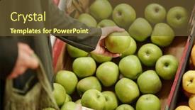  Presentation with green apples - Beautiful presentation theme featuring close-up-of-unrecognizable-customer backdrop and a tawny brown colored foreground