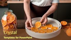  Presentation with machine - PPT theme featuring close-up-of-unrecognizable-housewife background and a tawny brown colored foreground