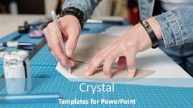  Presentation with patterns - Audience pleasing presentation theme consisting of close-up-of-unrecognizable-man backdrop and a teal colored foreground