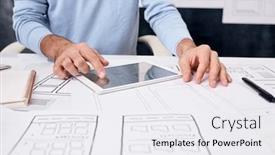  Presentation with design - Cool new PPT theme with close-up-of-unrecognizable-man backdrop and a sky blue colored foreground