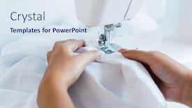  Presentation with sewing needle - Slide set with close-up-of-unrecognizable-woman background and a sky blue colored foreground