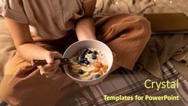  Presentation with healthy eating - Colorful PPT theme enhanced with close-up-of-unrecognizable-woman backdrop and a tawny brown colored foreground