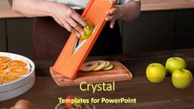  Presentation with apple - Slide deck with close-up-of-unrecognizable-woman background and a tawny brown colored foreground