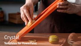  Presentation with cutting board - Cool new presentation theme with close-up-of-unrecognizable-woman backdrop and a tawny brown colored foreground