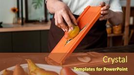  Presentation with pear - Theme featuring close-up-of-unrecognizable-woman background and a tawny brown colored foreground