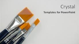  Presentation with various town newspaper headline - Slide set featuring close-up-of-various-paintbrushes background and a light gray colored foreground