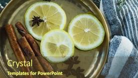  Presentation with table napkin - Amazing slide deck having close-up of various spices spoon and napkin on wooden table backdrop and a tawny brown colored foreground