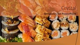  Presentation with sushi - Theme consisting of close-up-of-various-sushi background and a red colored foreground