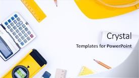  Presentation with architecture construction - Colorful PPT theme enhanced with close-up of various tools for construction and architecture backdrop and a sky blue colored foreground