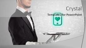  Presentation with social - Presentation theme enhanced with close-up-of-waiter-serving background and a light gray colored foreground