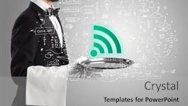  Presentation with social - PPT theme with close-up-of-waiter-serving background and a light gray colored foreground