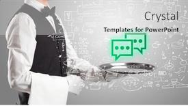  Presentation with social - Presentation theme enhanced with close-up-of-waiter-serving background and a light gray colored foreground