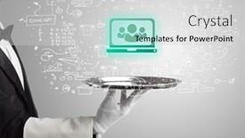  Presentation with social - Presentation theme featuring close-up-of-waiter-serving background and a light gray colored foreground