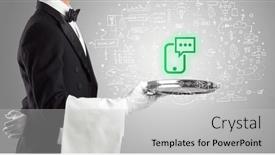  Presentation with social - Presentation theme consisting of close-up-of-waiter-serving background and a light gray colored foreground