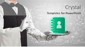  Presentation with social - Slides consisting of close-up-of-waiter-serving background and a light gray colored foreground