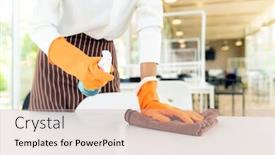  Presentation with hand hygiene - Presentation theme having close-up-of-waitress-hand background and a soft green colored foreground