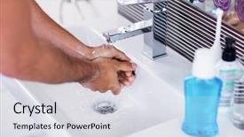  Presentation with hand washing - PPT theme with close up of washing hands background and a light gray colored foreground