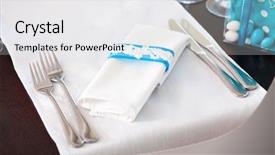  Presentation with wedding banquet table - Slide set consisting of concentrated man making notes in his notepad while sitting in cafe background and a dark gray colored foreground