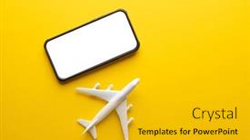  Presentation with space travel - Theme having close-up-of-white-airplane background and a gold colored foreground