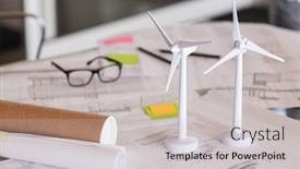  Presentation with green architecture - Slide set with close-up-of-wind-turbines background and a light gray colored foreground