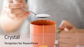  Presentation with hot tea - Beautiful PPT theme featuring close up of woman add backdrop and a coral colored foreground