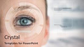  Presentation with blue eyes technology eye scan - Presentation having close up of woman blue background and a lemonade colored foreground