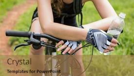  Presentation with cycling - Colorful presentation theme enhanced with close-up of woman cycling in the countryside backdrop and a coral colored foreground