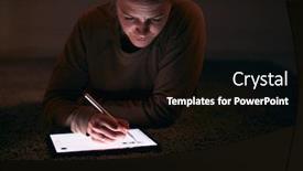  Presentation with digital pen - Amazing PPT theme having close-up-of-woman-drawing backdrop and a wine colored foreground