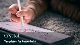  Presentation with using digital tablet - Slide set featuring close-up-of-woman-drawing background and a wine colored foreground