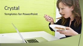  Presentation with clock and desk - Amazing slides having close up of woman eating backdrop and a blonde colored foreground